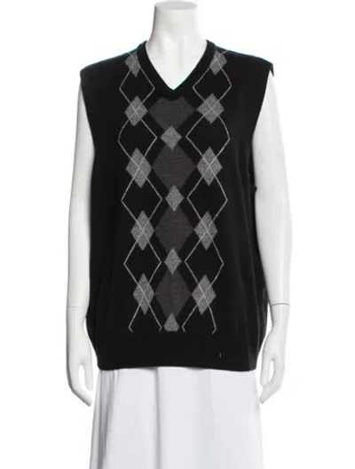 Pre-owned Geoffrey Beene Plaid Print Vest In Black