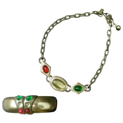 Pre-owned Geoffrey Beene Rare Choker Chain Necklace & Hinged Bangle Set C 1970s In Brown