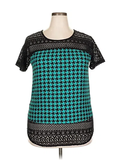 Pre-owned Geoffrey Beene Short Sleeve Top Teal Crew Neck Tops In Blue