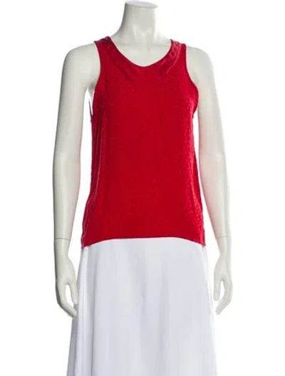 Pre-owned Geoffrey Beene Silk Scoop Neck Top In Red