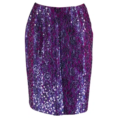 Pre-owned Geoffrey Beene Size 6 Purple Silver Lace Below Knee Skirt