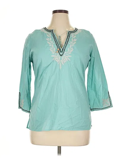 Pre-owned Geoffrey Beene Sport 3/4 Sleeve Blouse In Blue