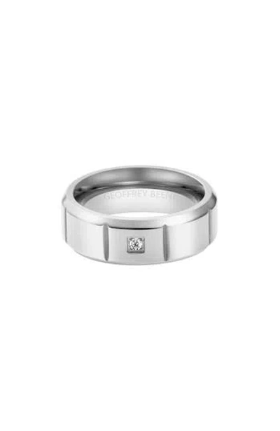 Geoffrey Beene Stainless Steel Cubic Zirconia Band Ring In Silver