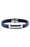 Geoffrey Beene Stainless Steel Cutout Id Leather Bracelet