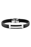 Geoffrey Beene Stainless Steel Cutout Id Leather Bracelet In Black