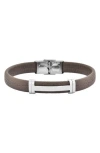 Geoffrey Beene Stainless Steel Cutout Id Leather Bracelet In Gray