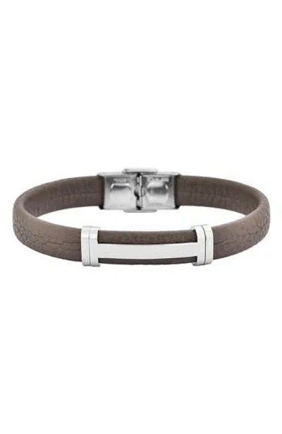 Geoffrey Beene Stainless Steel Cutout Id Leather Bracelet