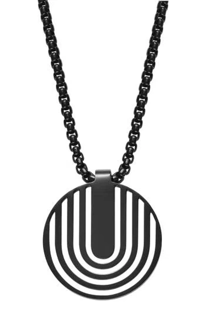 Geoffrey Beene Stainless Steel Disc Plate Pendant Necklace In Black