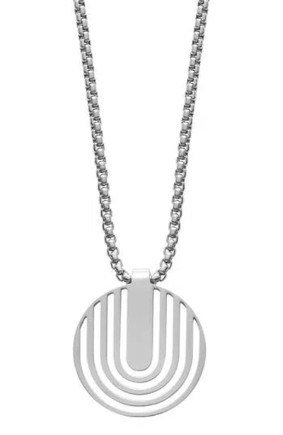 Geoffrey Beene Stainless Steel Disc Plate Pendant Necklace In Metallic