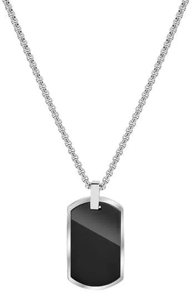 Geoffrey Beene Stainless Steel Dog Tag Pendant Necklace