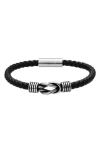 Geoffrey Beene Stainless Steel Knot Leather Bracelet