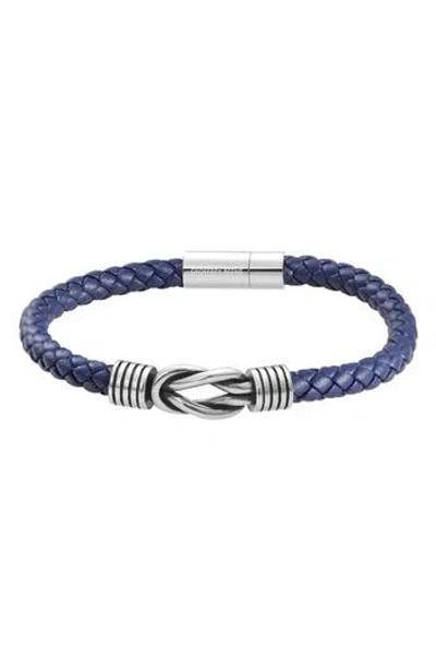 Geoffrey Beene Stainless Steel Knot Leather Bracelet