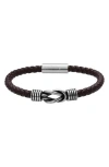 Geoffrey Beene Stainless Steel Knot Leather Bracelet