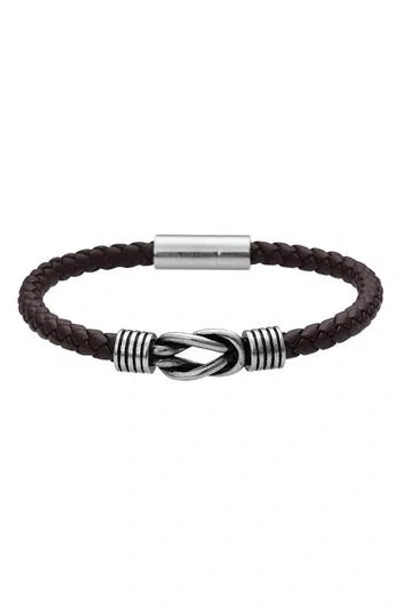 Geoffrey Beene Stainless Steel Knot Leather Bracelet