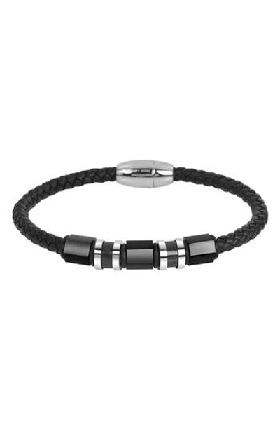 Geoffrey Beene Stainless Steel Ornaments Leather Bracelet