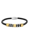 Geoffrey Beene Stainless Steel Ornaments Leather Bracelet