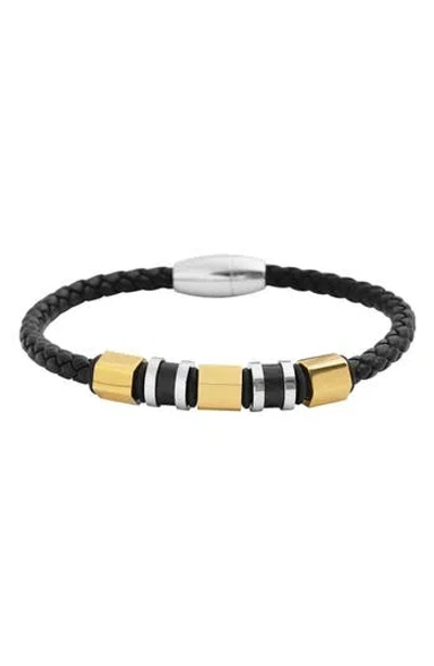 Geoffrey Beene Stainless Steel Ornaments Leather Bracelet