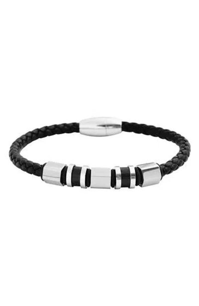Geoffrey Beene Stainless Steel Ornaments Leather Bracelet