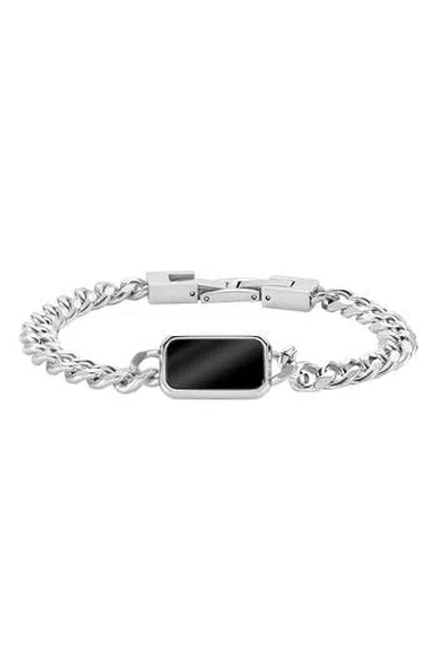 Geoffrey Beene Stainless Steel Semiprecious Stone Curb Chain Bracelet