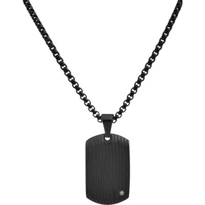 Geoffrey Beene Stainless Steel Textured Dog Tag Pendant Necklace