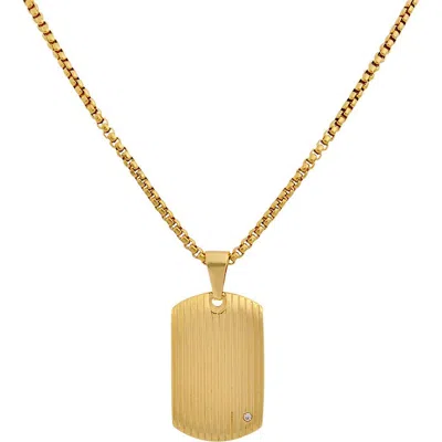 Geoffrey Beene Stainless Steel Textured Dog Tag Pendant Necklace