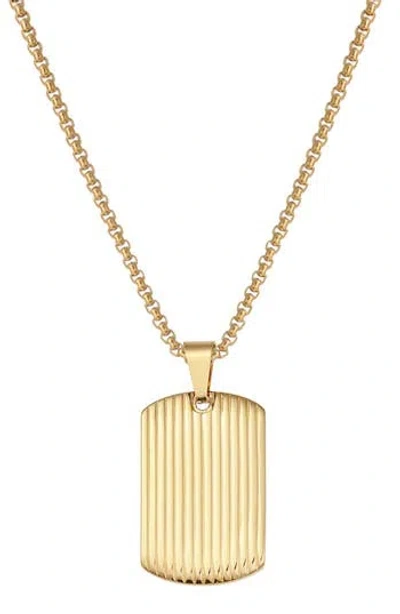 Geoffrey Beene Stainless Steel Textured Dog Tag Pendant Necklace In Gold
