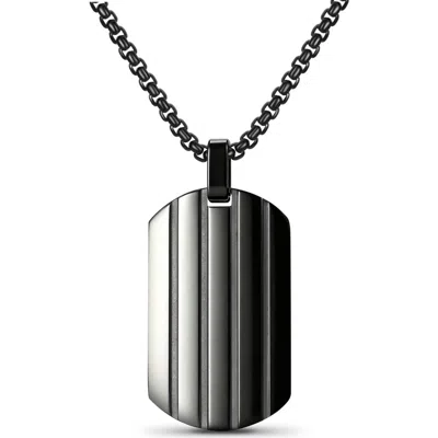 Geoffrey Beene Striped Dog Tag Necklace In Black