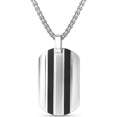 Geoffrey Beene Striped Dog Tag Necklace In Silver