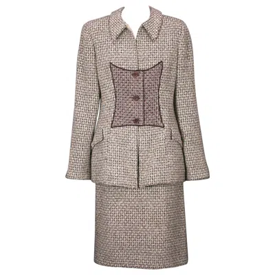 Pre-owned Geoffrey Beene Tweed And Tulle Suit In Gray