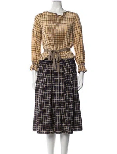 Pre-owned Geoffrey Beene Vintage 1970's Skirt Set In Blue/brown