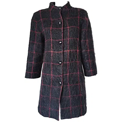 Pre-owned Geoffrey Beene Vintage  Beene Bag Grey + Red Plaid Mohair Wool Swing Jacket Coat