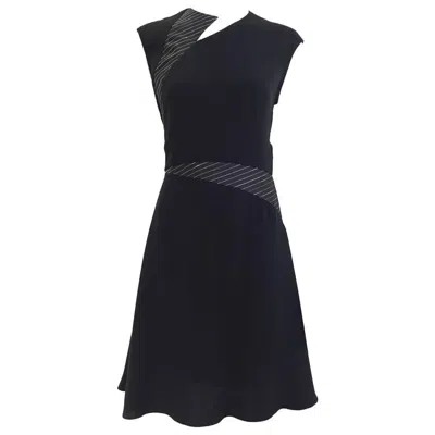 Pre-owned Geoffrey Beene Vintage  Black Cap Sleeve Dress With Asymettrical Neckline