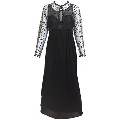 Pre-owned Geoffrey Beene Vintage  Matte Jersey And Silk Dress With Velvet Dot Cardigan Set In Black