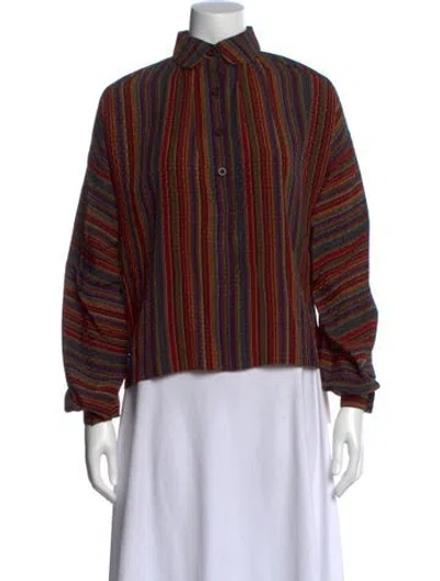 Pre-owned Geoffrey Beene Vintage Striped Blouse In Orange