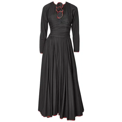 Pre-owned Geoffrey Beene Wool Jersey Maxi Dress With Plaid Trim In Black