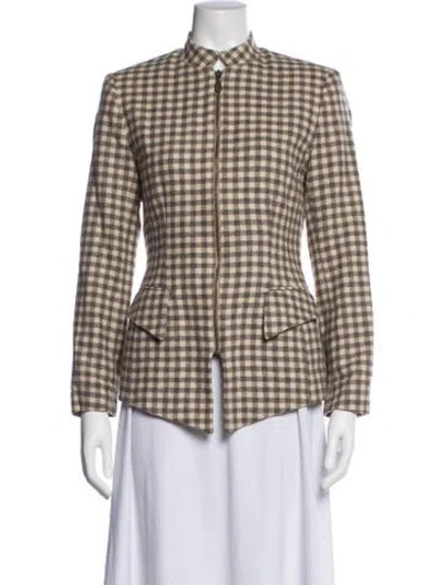 Pre-owned Geoffrey Beene Wool Plaid Print Blazer In Neutral