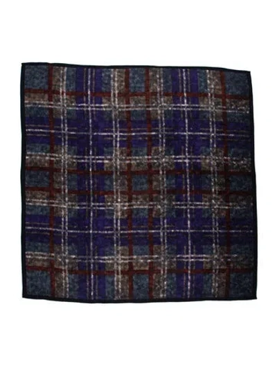 Pre-owned Geoffrey Beene Wool Plaid Print Scarf In Blue