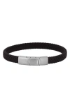 Geoffrey Beene Woven Leather Bracelet In Silver