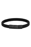 Geoffrey Beene Woven Leather Bracelet In Black