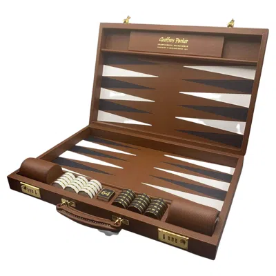 Pre-owned Geoffrey Parker Espresso Leather Challenge Backgammon Board With Espresso Field In Brown