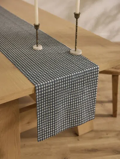 Geometry Houndstooth Table Runner - Med 16" X 90" In Black