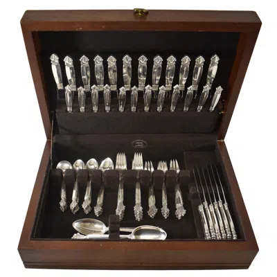 Pre-owned Georg Jensen 107 Piece Sterling Silver Flatware By  Denmark, Acanthus Pattern In Black