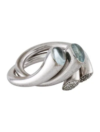 Pre-owned Georg Jensen 18k Aquamarine & Diamond Carnival Ring Set In Multi