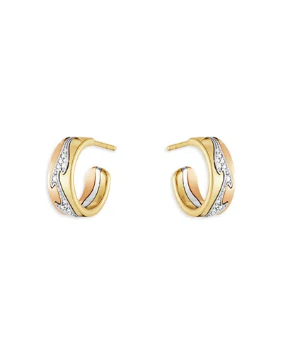 Georg Jensen 18k Tricolor Gold Fusion Diamond Hoop Earrings In White/yellow