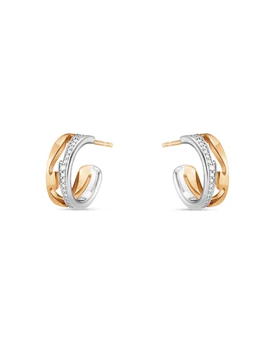 Georg Jensen 18k White & Rose Gold Fusion Diamond Small Hoop Earrings In White/rose Gold