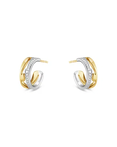 Georg Jensen 18k White & Yellow Gold Fusion Diamond Small Hoop Earrings In White/gold