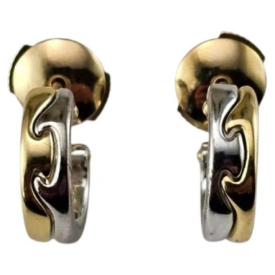 Pre-owned Georg Jensen 18k Yellow And White Gold Fusion Small Hoop Earrings W/box #25497