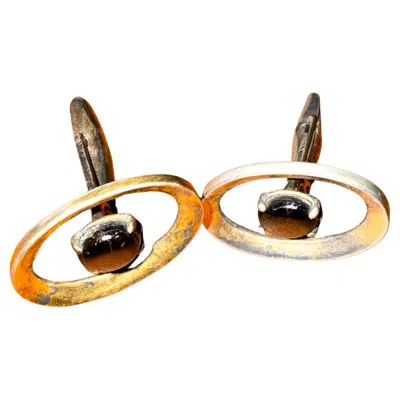 Pre-owned Georg Jensen 1960s Modernist Sterling Cufflinks Gemstone Center In Silver