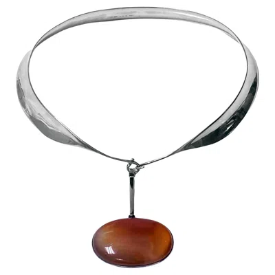 Pre-owned Georg Jensen 1970's  Sterling Red Agate Necklace Vivianna Torun
