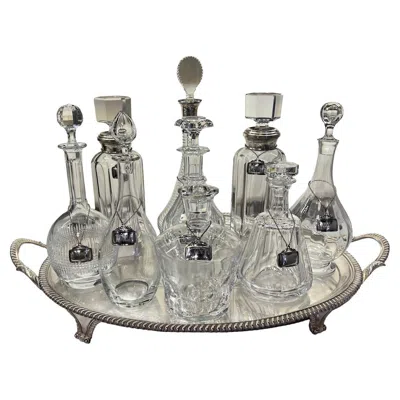 Pre-owned Georg Jensen 20th Century Nine Crystal Decanters And Nine  Sterlingsilver Labels In Silver